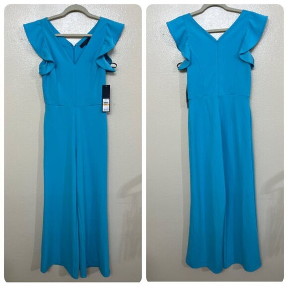 Rachel Roy Womens Ruffled Sleeve Full Length Jumpsuit Small in Aqua Blue - Picture 2 of 11